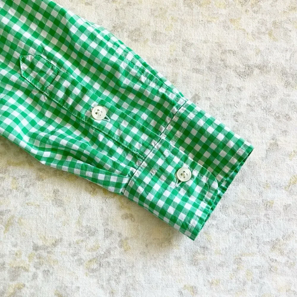 Ralph Lauren Gingham Shirt Boys Size 10-12 Green Button Down Long Sleeve Spring